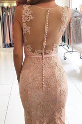 Charm Yarn Back Prom Dresses, Lace Appliques Mermaid Evening Dresses